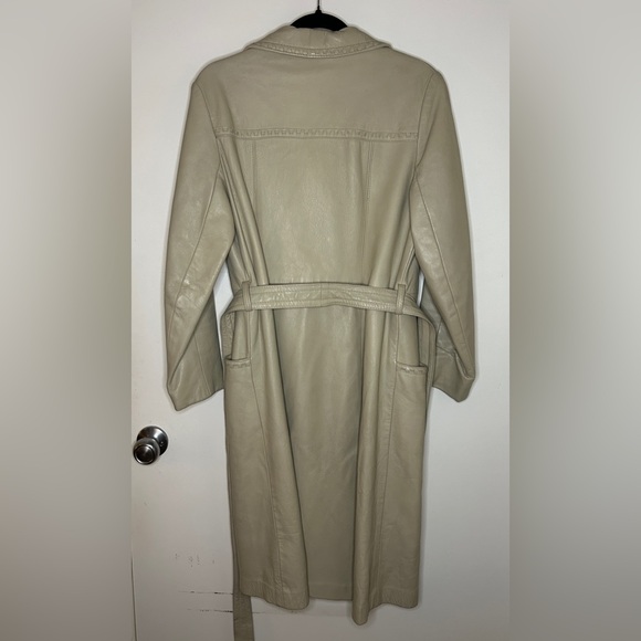 Vintage Taupe/Beige Leather Belted Trench Coat 24K by Dan di Modes Size S/M - Picture 2 of 16